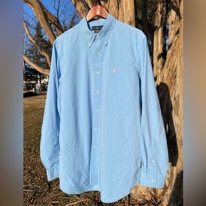 Ralph Lauren Classic Fit Performance Shirt in Light Blue with Polo Logo Preppy